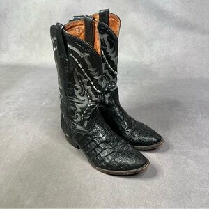Dan Post Black Exotic Leather Western Boots with Silver Stitching Cow Boy